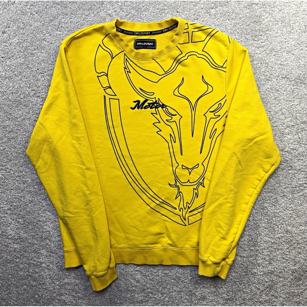 Orlovski Mens Sweatshirt Large Yellow Ram Goat Graphic Pullover Crewneck